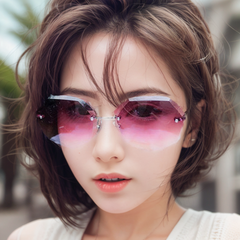 Ocean Blue Lens Rimless Metal Sunglasses