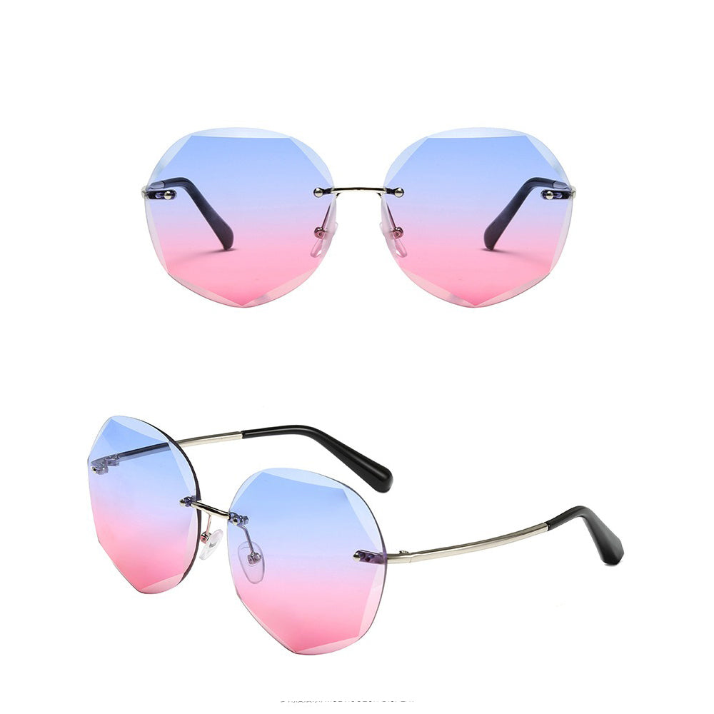 Ocean Blue Lens Rimless Metal Sunglasses