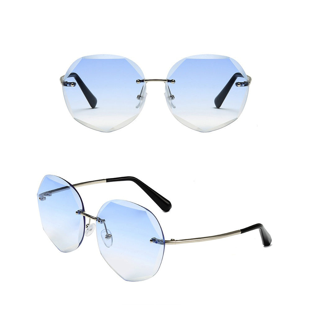 Ocean Blue Lens Rimless Metal Sunglasses