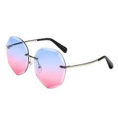 Ocean Blue Lens Rimless Metal Sunglasses