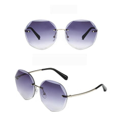 Ocean Blue Lens Rimless Metal Sunglasses